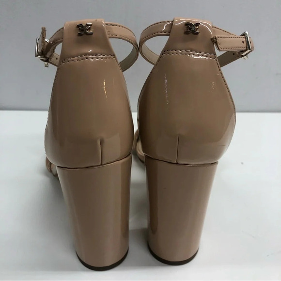 Sam Edelman Yaro Ankle Strap Sandal Beige Nude Patent Block Heel Size 8.5 - Picture 4 of 7